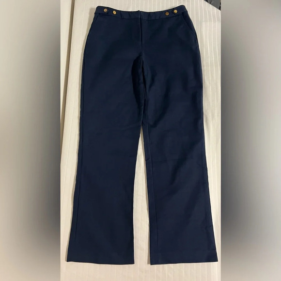 Raffaella navy blue high rise pants with gold button accents. Size 12 - Picture 1 of 12